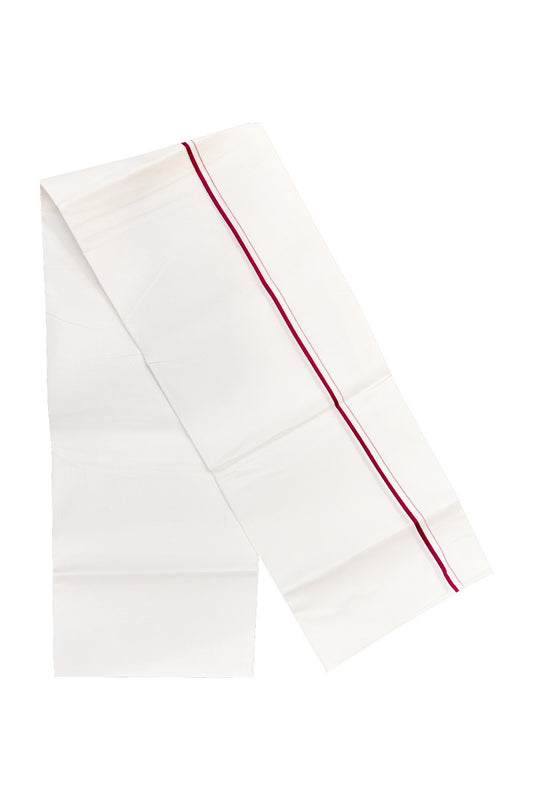 20% OFFER! KaithariKada 100% Cotton Balaramapuram HANDLOOM Single  PURE WHITE Mundu/Dhoti - 1 cm Magenta Kara   - 48KAI.