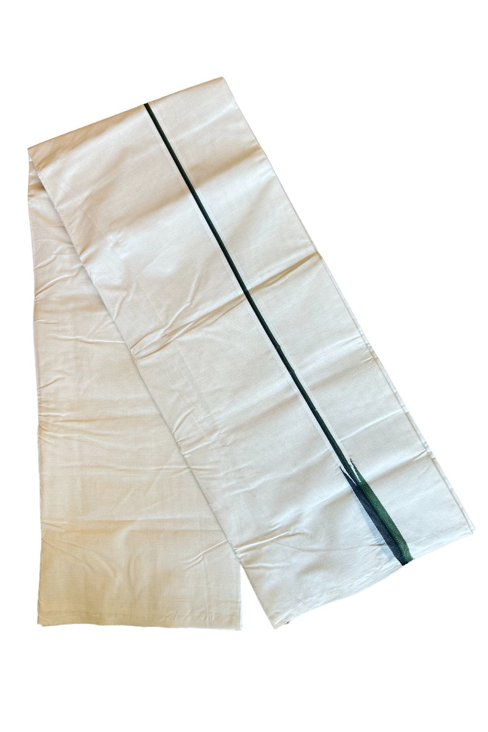 29% DISCOUNT! KaithariKada Balaramapuram 100% Cotton Double Off white Mundu/Dhoti-100x100  Puliyilakkara Green & BLACK Chutty -  5KK429ASH