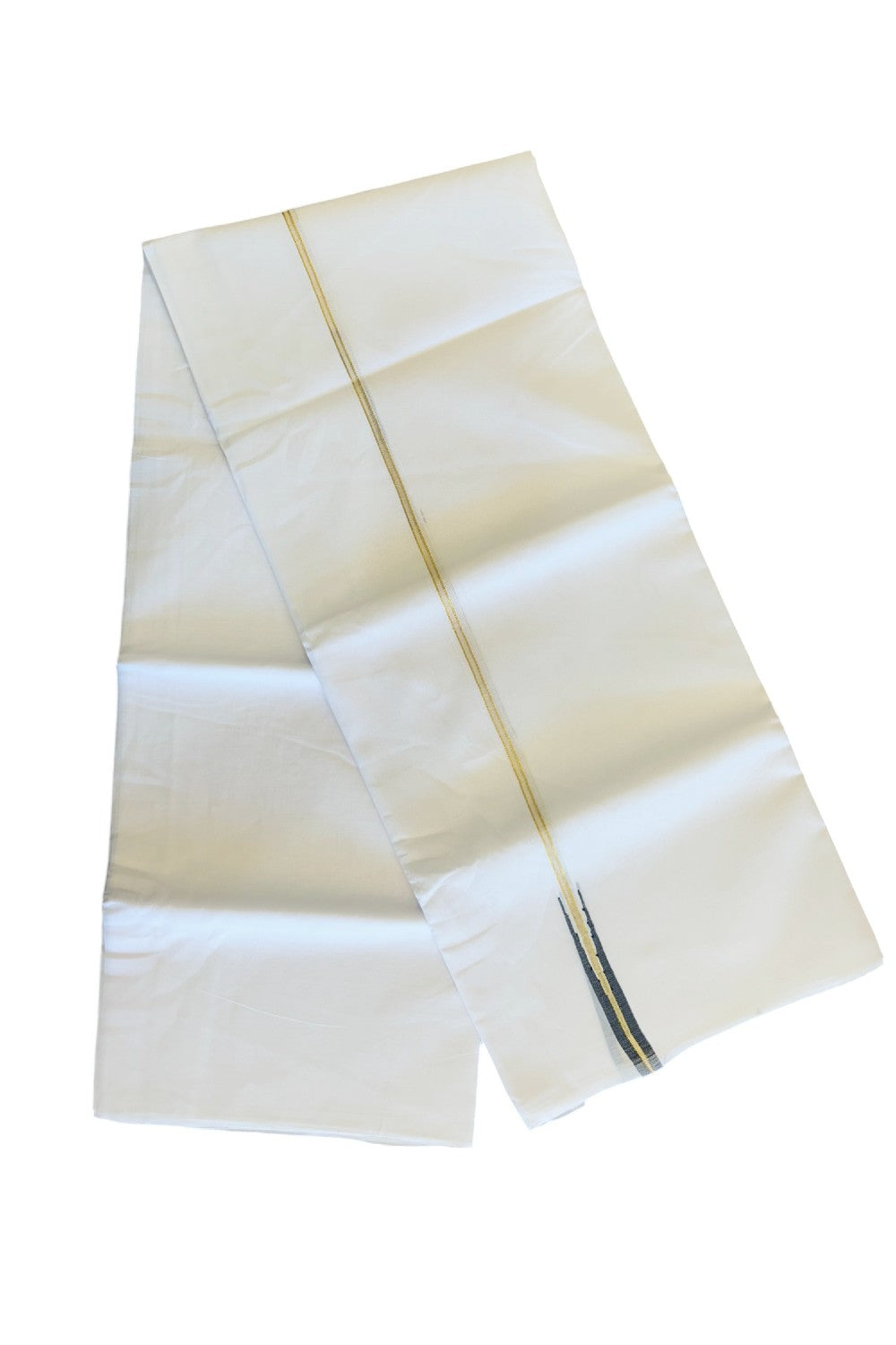 20% DISCOUNT!! KaithariKada Balaramapuram 100% Cotton PURE WHITE Double Mundu/Dhoti-100x100  0.5 inch Kasavu black Puliyilakkara chutty - 5KK481ASH