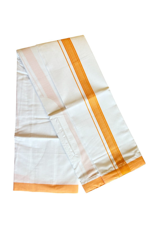 KaithariKada Balaramapuram  COTTON SINGLE PURE WHITE VELCRO Mundu/Dhoti  - 1.75inch Orange kara - 5KK485SRI