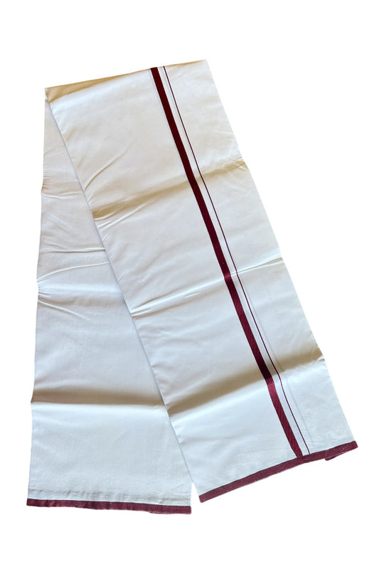 KaithariKada 100% Cotton PURE WHITE SINGLE Mundu/Dhoti- 40X40 Maroon 2.cm Kara- 5KK487KK