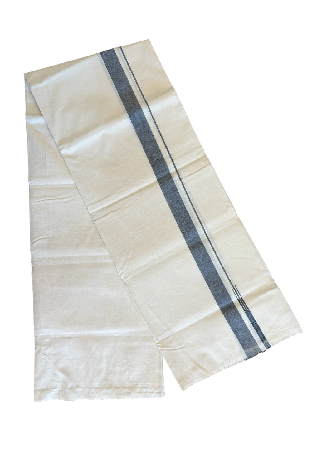 20% DISCOUNT ! KaithariKada Balaramapuram 100% COTTON SINGLE OFF WHITE Mundu/Dhoti-Twisted 100s Thread- 1.5 inch Ash Black Puliyilakkara Chutty-5KK497ASH