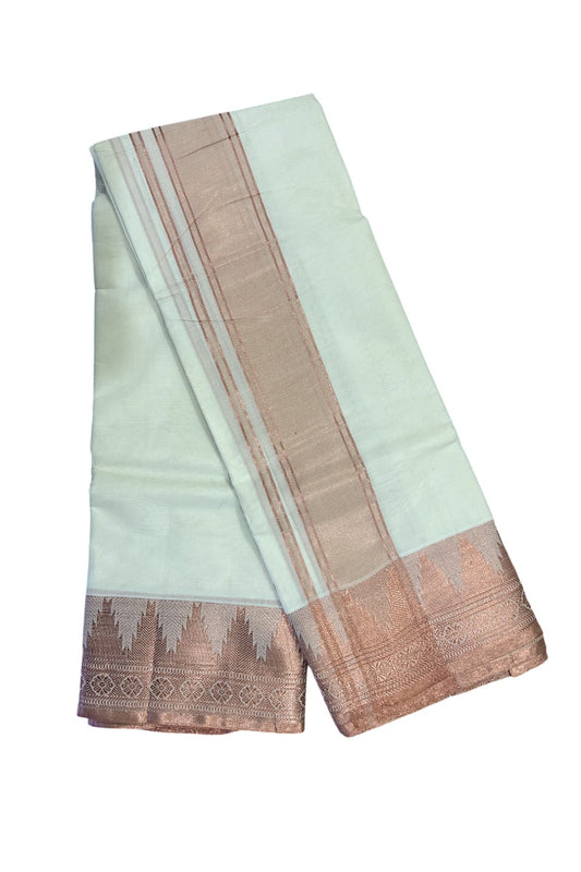 37% DISCOUNT! KaithariKada Cotton Mix  Off White - (Unbleached) 80x80 thread - 80% Cotton & 20 Polyester - NORTH INDIAN - ATTACHED GAMCHA 9X5 Dhoti 4 inch Copper kara with Copper Design border  - 5KK5005PMC