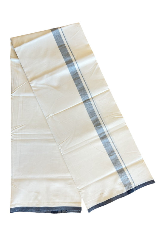 20% DISCOUNT ! KaithariKada Balaramapuram 100% COTTON SINGLE OFF WHITE - (Unbleached) Mundu/Dhoti-Twisted 100s Thread- 1.5 inch Black shaded Kara (2 metre / 4 muzham)- 5KK5023ASH