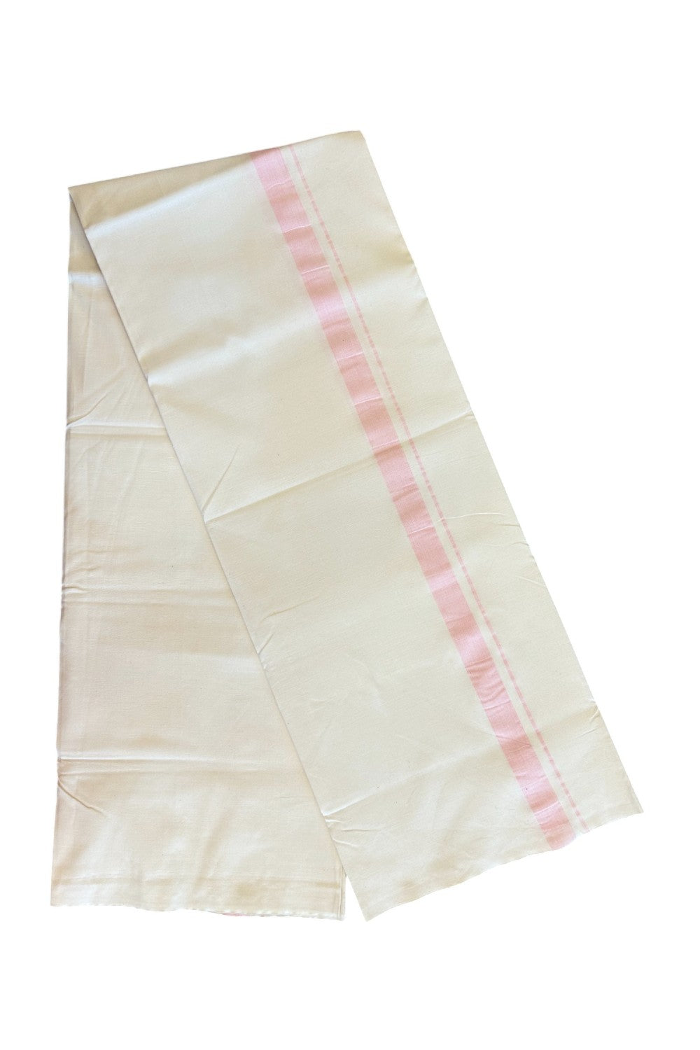 20% DISCOUNT ! KaithariKada Balaramapuram 100% COTTON SINGLE OFF WHITE - (Unbleached) Mundu/Dhoti-Twisted 100s Thread- 1.5 inch Shaded Pink Kara- 5KK5030ASH