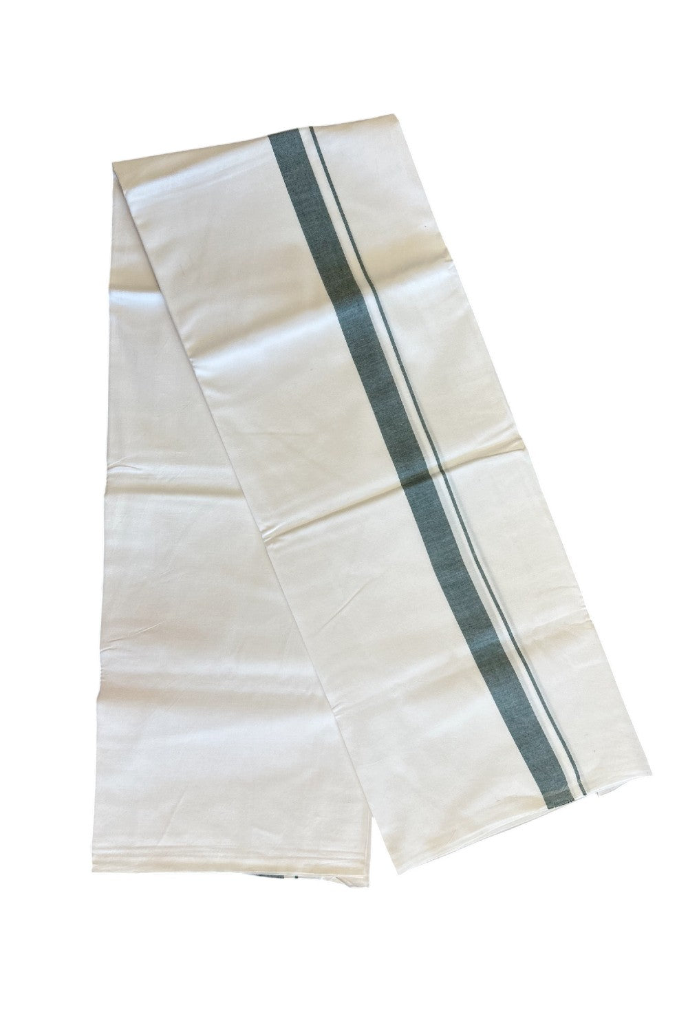 28% DISCOUNT! KaithariKada Balaramapuram 100% Cotton Pure WHITE Single Mundu/Dhoti-100s 1.5 inch Green kara- 5KK5043ASH