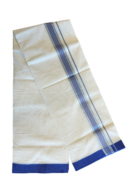 21% Discount KaithariKada HANDLOOM UNAKKUPAAV Balaramapuram - 100% PURE Cotton Double Mundu/Dhoti -  2.25inch NavyBlue + Violet & Silver Kasavu-118