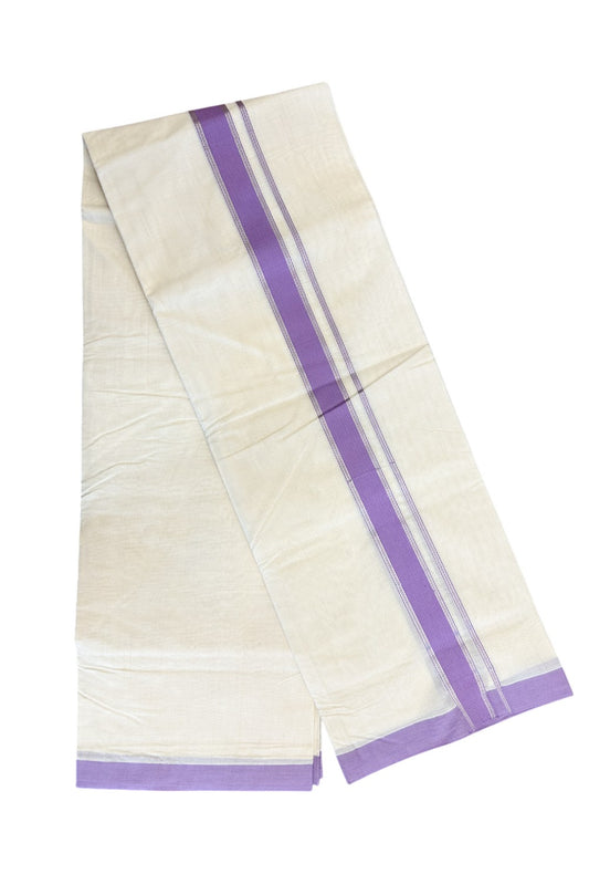 21% Discount !! KaithariKada Balaramapuram 100% Cotton Double Off white -(Unbleached) Mundu/Dhoti-100x80 - 2inch Silver Kasavu & Lavender Kara- 5KK5045ASH