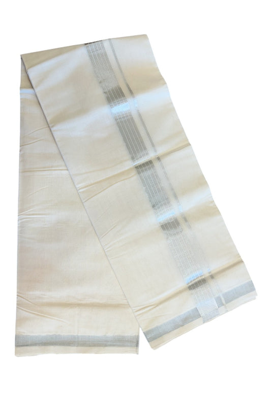 15% DISCOUNT! KaithariKada HANDLOOM Millpaav Balaramapuram - 100% PURE Cotton Off White (Unbleached) -  Double Mundu/Dhoti - 2.25inch Silver Kasavu Stripes-43