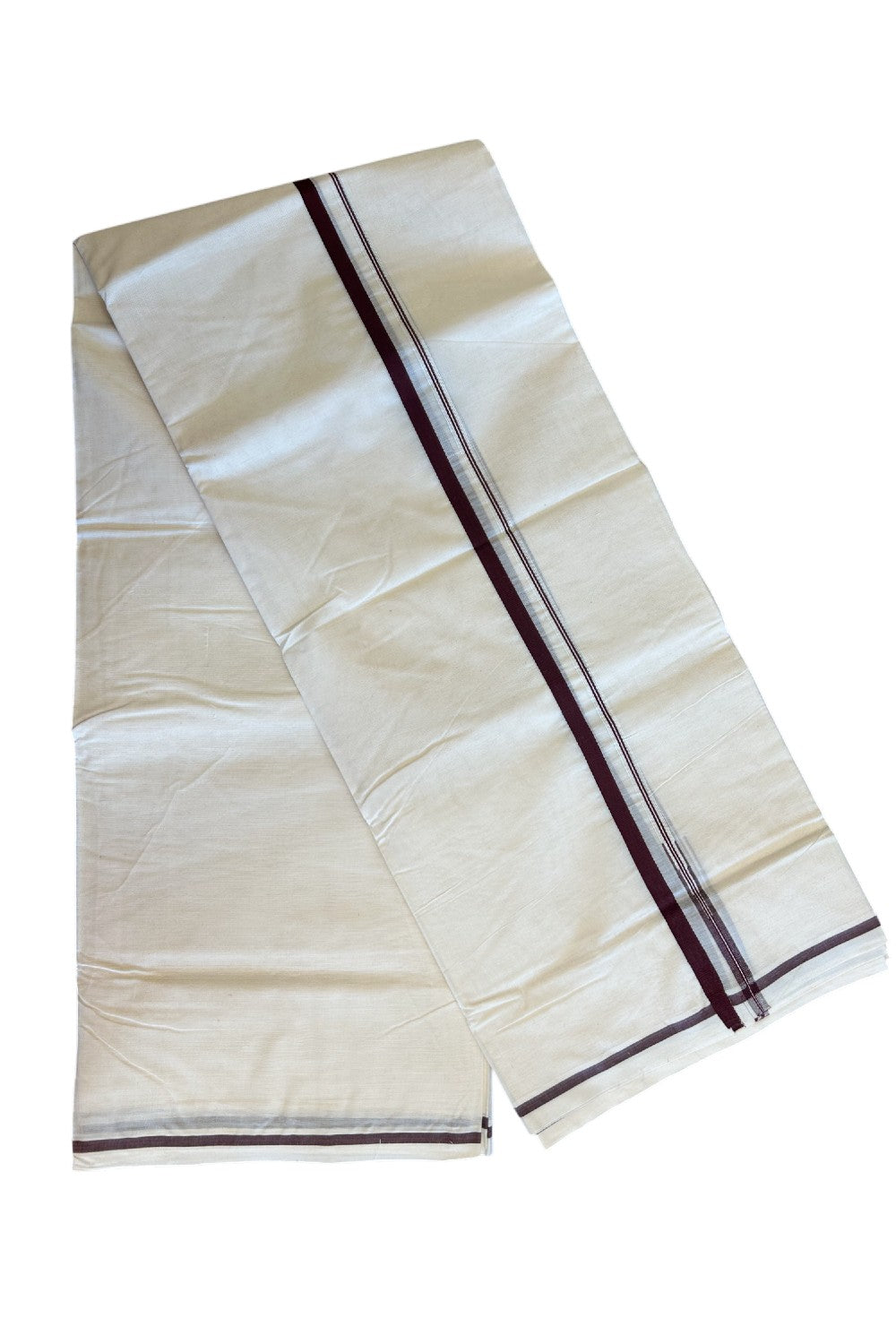 28% Discount KaithariKada Balaramapuram 100% Cotton Double Off white - (Unbleached) - Mundu/Dhoti- 100x100 - 1.cm Chutty Puliyilakkara Brown Kara - 12