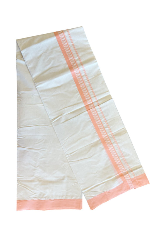 20% Discount KaithariKada Balaramapuram 100% Cotton Double Off white - (Unbleached) - Mundu/Dhoti- 100x100 - 2.25 inch Peach Stripes Kara - 126