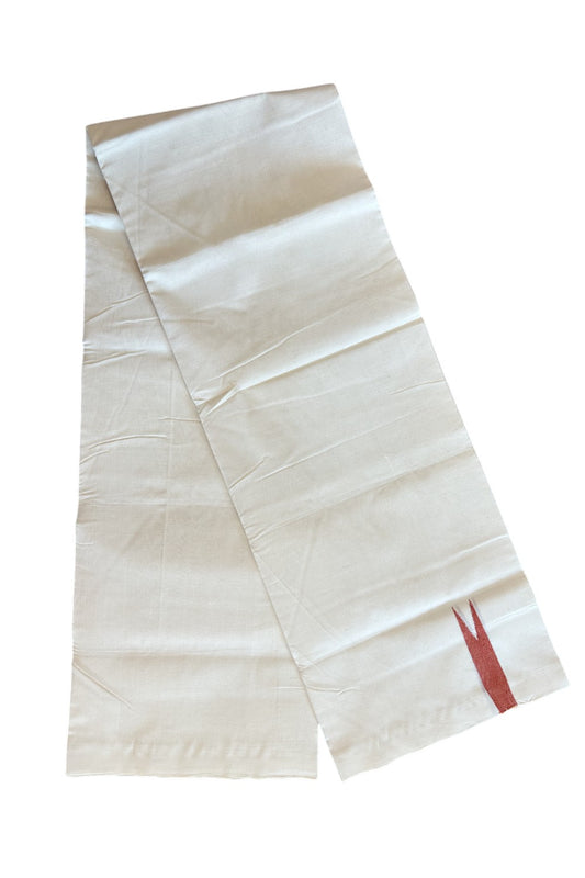 19% DISCOUNT! KaithariKada BALARAMAPURAM HANDLOOM Unakkupaav - 100% PURE Cotton 100x100 Double Mundu/Dhoti OFF WHITE - (Unbleached) - 1.5 cm PULIYILAKKARA Matte Brick Red Chutty KARA - 5KK5065KK