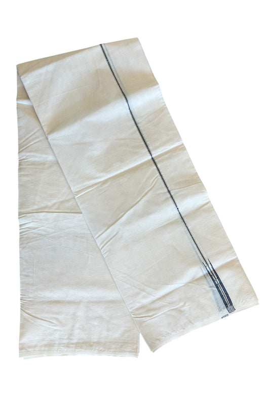 24% DISCOUNT! KaithariKada Balaramapuram 100% Cotton Double Off white - (Unbleached) Mundu/Dhoti-100x100 Chutty Puliyilakkara Muthukuri Silver Kasavu & 1 cm BLACK Kara-6