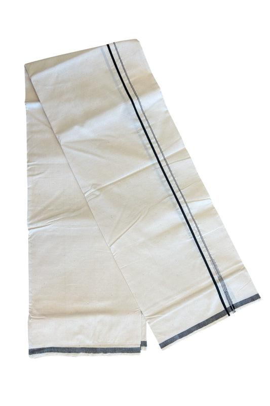 32% Discount ! KaithariKada 100% Cotton Balaramapuram HANDLOOM Off white (Unbleached) Single Mundu/Dhoti -  0.5 cm Black puliyilakkara  -5.