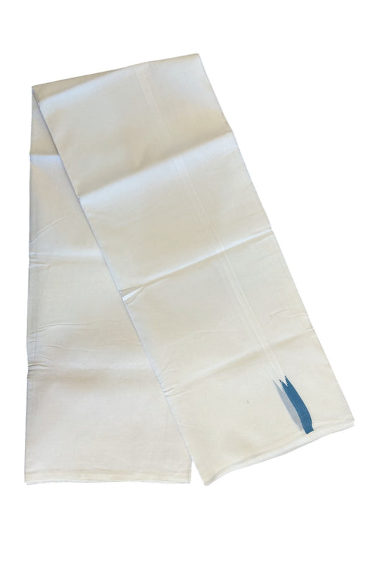 19% DISCOUNT ! KaithariKada Balaramapuram 100%  COTTON  DOUBLE PURE WHITE Mundu/Dhoti - 100X100 - 1 cm Puliyilakkara Teal Blue Chutty - 5KK5066KK