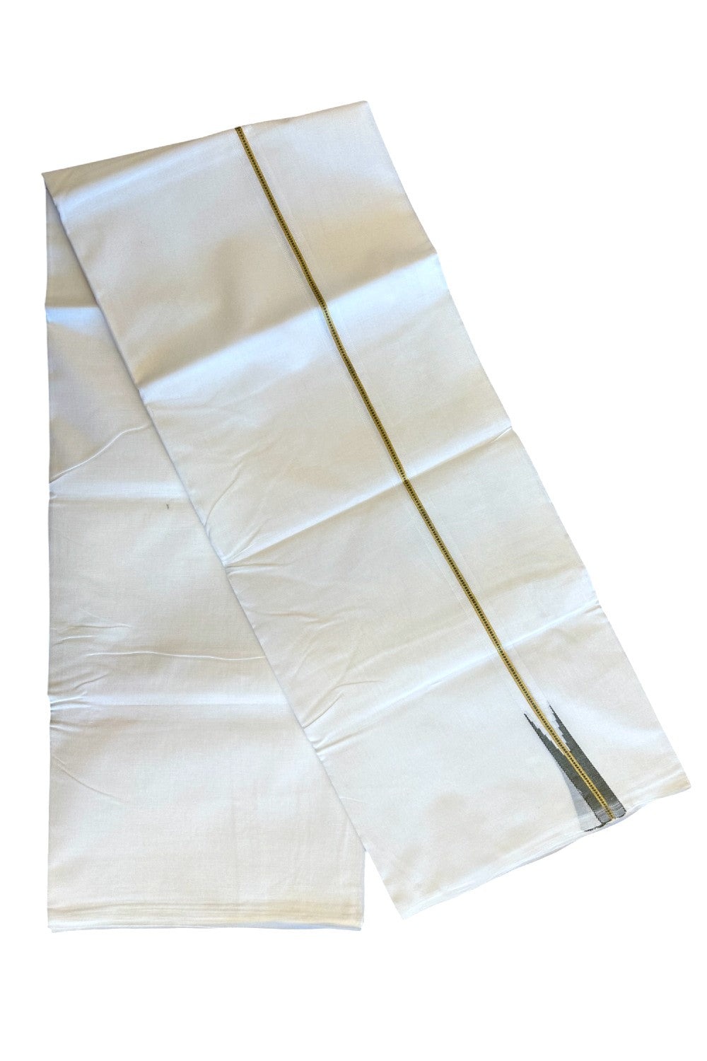 23% DISCOUNT!! KaithariKada Balaramapuram 100% Cotton PURE WHITE Double Mundu/Dhoti-100x100  0.75 inch  Puliyilakkara  MUTHUKKURI Sage Green And Kasav Chutty Pattern Kara - 5KK5067KK