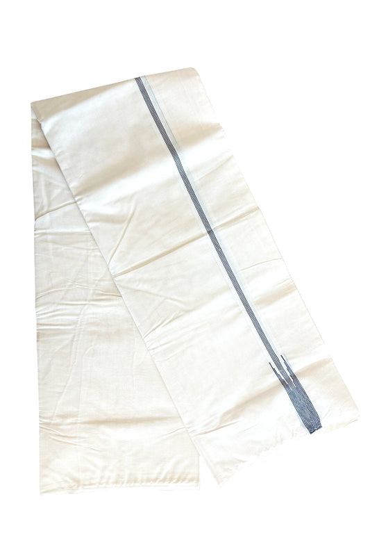 26% Discount! KaithariKada Balaramapuram 100% Cotton Off white (Unbleached) Double Mundu/Dhoti-100X100- 5 LINE BLACK STRIPES 2 cm Kara.- 19KK417ASH