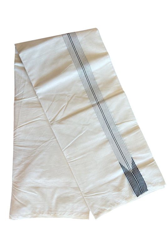 19% DISCOUNT ! KaithariKada Balaramapuram 100%  COTTON DOUBLE OFF WHITE - (Unbleached) Mundu/Dhoti-100X100- 1.5 Inch 12 Line Puliyilakkara Black Striped Chutty Kara - 5KK5079ASH