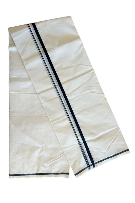 19% Discount !! KaithariKada HANDLOOM UNAKKUPAAV BALARAMAPURAM - 100% PURE Cotton 100x100 Double Mundu/Dhoti OFF WHITE (Unbleached) - 0.5 inch PULIYILAKKARA Black Chutty KARA - 5KK5082RAM