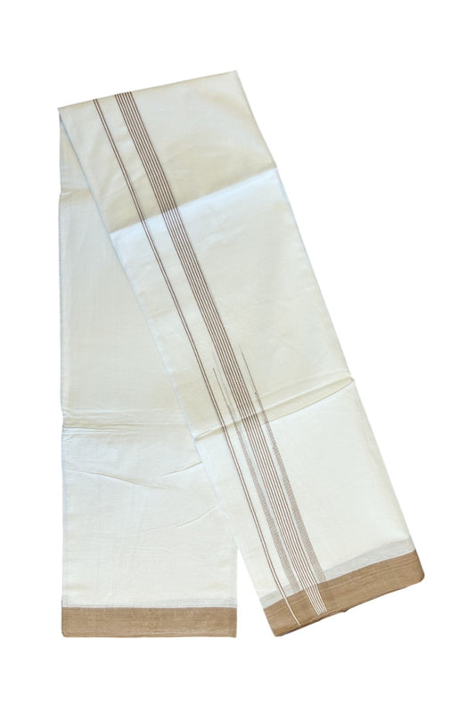 19% DISCOUNT!! Kaitharikada Balaramapuram 100% Cotton Ultra WHITE Double Mundu/Dothi-100x100  1.5 Inch Brown Striped Cotton Kara 3.80m- 5KK5086RAM