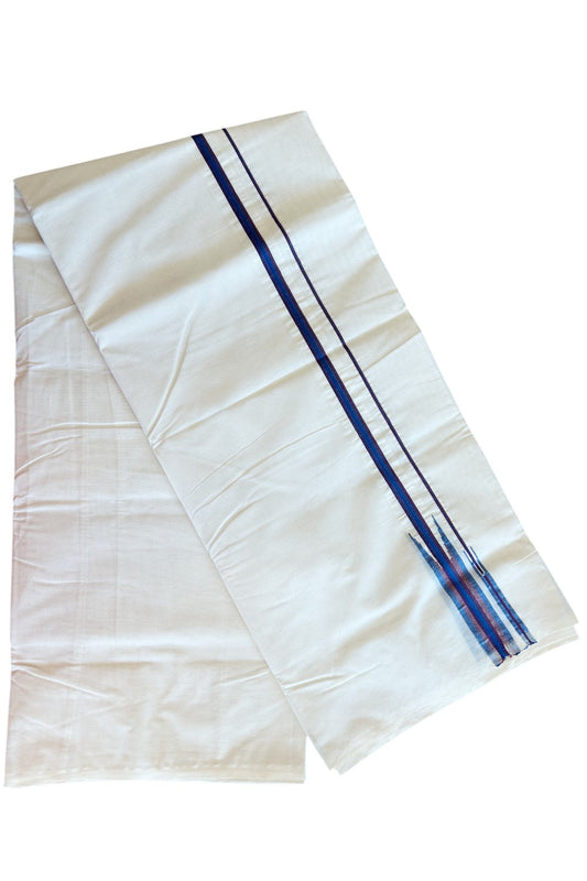 SHORT DHOTI SPECIAL! Kaitharikada.com - 19% Discount! Balaramapuram Double Off white - (Unbleached) Mundu/Dhoti - 100X100 - 1.25 inch Kara & 45 inches Height  Puliyilakkara Blue & Maroon Double Chutty Kara - 5KK5088ASH