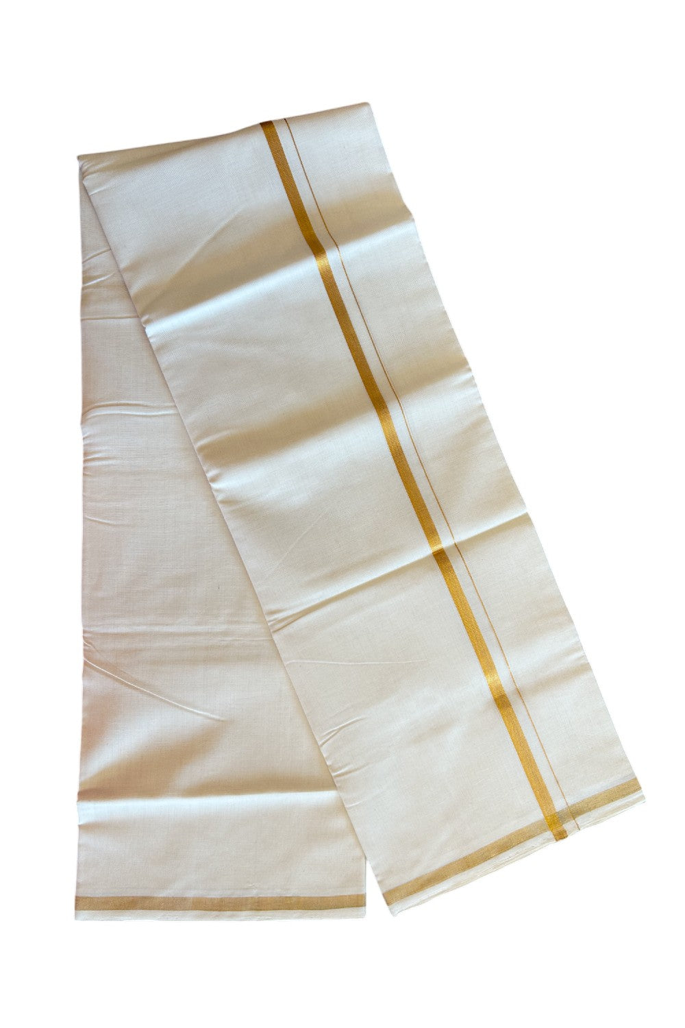 30% DISCOUNT!! KaithariKada HANDLOOM Unakkupaavu Balaramapuram - 100% Cotton Double OFF White - (Unbleached) Mundu/Dhoti - 100x100 - 0.75 inch Gold Kasavu Kara 3.80 meters - 5KK5099ELA