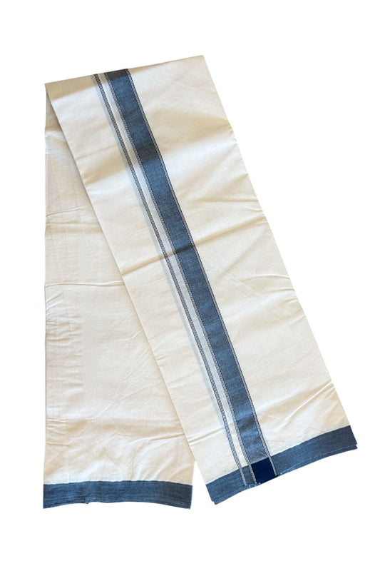 19% Discount ! KaithariKada Balaramapuram 100% Cotton Double Off white - (Unbleached) - Mundu/Dhoti- 100x80 - 1.75 inch  Peacock Green Side Striped Kara.- 5KK5101ASH