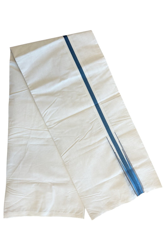 SHORT DHOTI SPECIAL! Kaitharikada.com - 27% Discount! Balaramapuram Double Off white - (Unbleached) Mundu/Dhoti - 100X100 - 1.25 inch Kara & 46 inches Height  Puliyilakkara Blue & Black Striped Chutty Kara - 5KK5104ASH