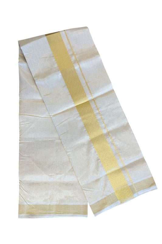 30% DISCOUNT ! KaithariKada HANDLOOM Unakkupaav Balaramapuram - 100% PURE Cotton Off White - (Unbleached) Double Mundu/Dhoti - 2.75 inch Gold Kasavu Striped Kara & Kasavu Tissue Body - 5KK5107ABH