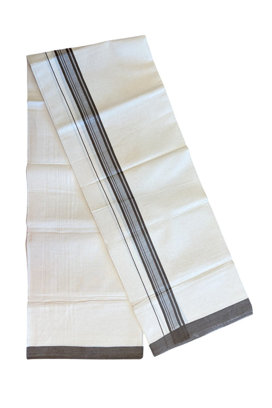 8% Discount ! Kaitharikada Balaramapuram 100% Cotton OFF WHITE SINGLE Mundu/Dothi (40s) - 1.75 inch Walnut brown & White shaded Stripes Kara (2 meter / 4 muzham) - 5KK5114THI