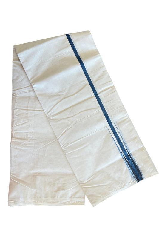 SHORT DHOTI SPECIAL! Kaitharikada.com - 19% Discount! Balaramapuram Double Off white - (Unbleached) Mundu/Dhoti - 100X100 - 1.25 inch Kara & 45 inches Height  Puliyilakkara Blue & Black Striped Chutty Kara - 5KK5117ASH