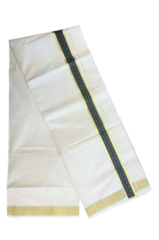 19% Discount !! KaithariKada Balaramapuram 100% Cotton Double Off white - (Unbleached) Mundu/Dhoti-100X80- 1.5 inch Hand Painted Kasavu & Black Design Kara- 5KK5135GAN