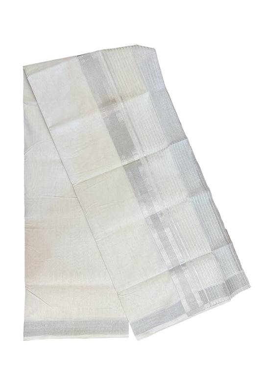 30% Discount !! KaithariKada HANDLOOM unakkupaav Balaramapuram - 100% PURE Cotton Off White (Unbleached) Double Mundu/Dhoti -100x100 - 6.75 inch Silver Kasav Striped Kara - 5KK5141ABH