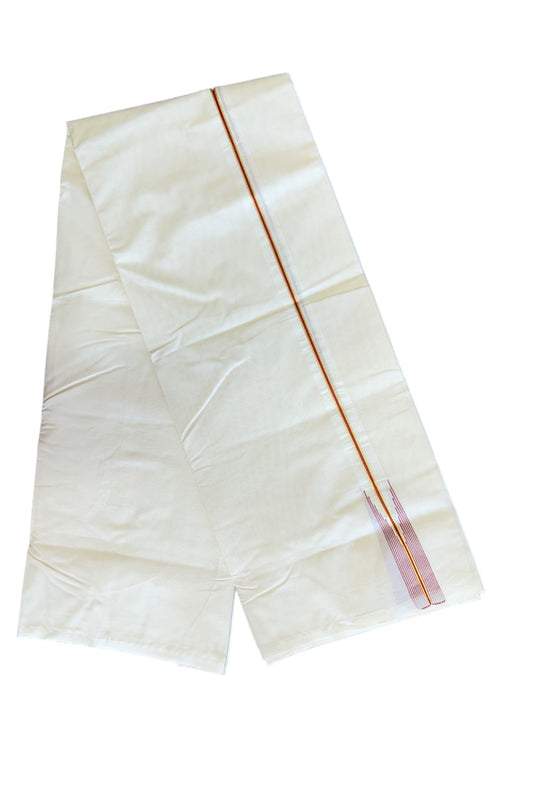 21% DISCOUNT!! KaithariKada Balaramapuram 100% Cotton Double  Mundu/Dhoti-100x100  Kasavu Red Chutty & stripes - 5KK67RAM