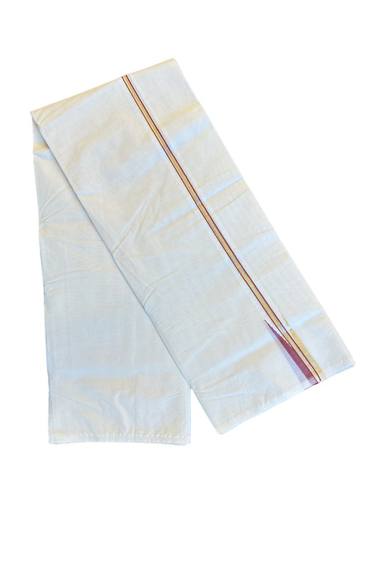 21% DISCOUNT! KaithariKada Balaramapuram 100% Cotton Double Off white Mundu/Dhoti-100x100 Kasavu & Red Chutty Puliyilakkara - 5KK72RAM