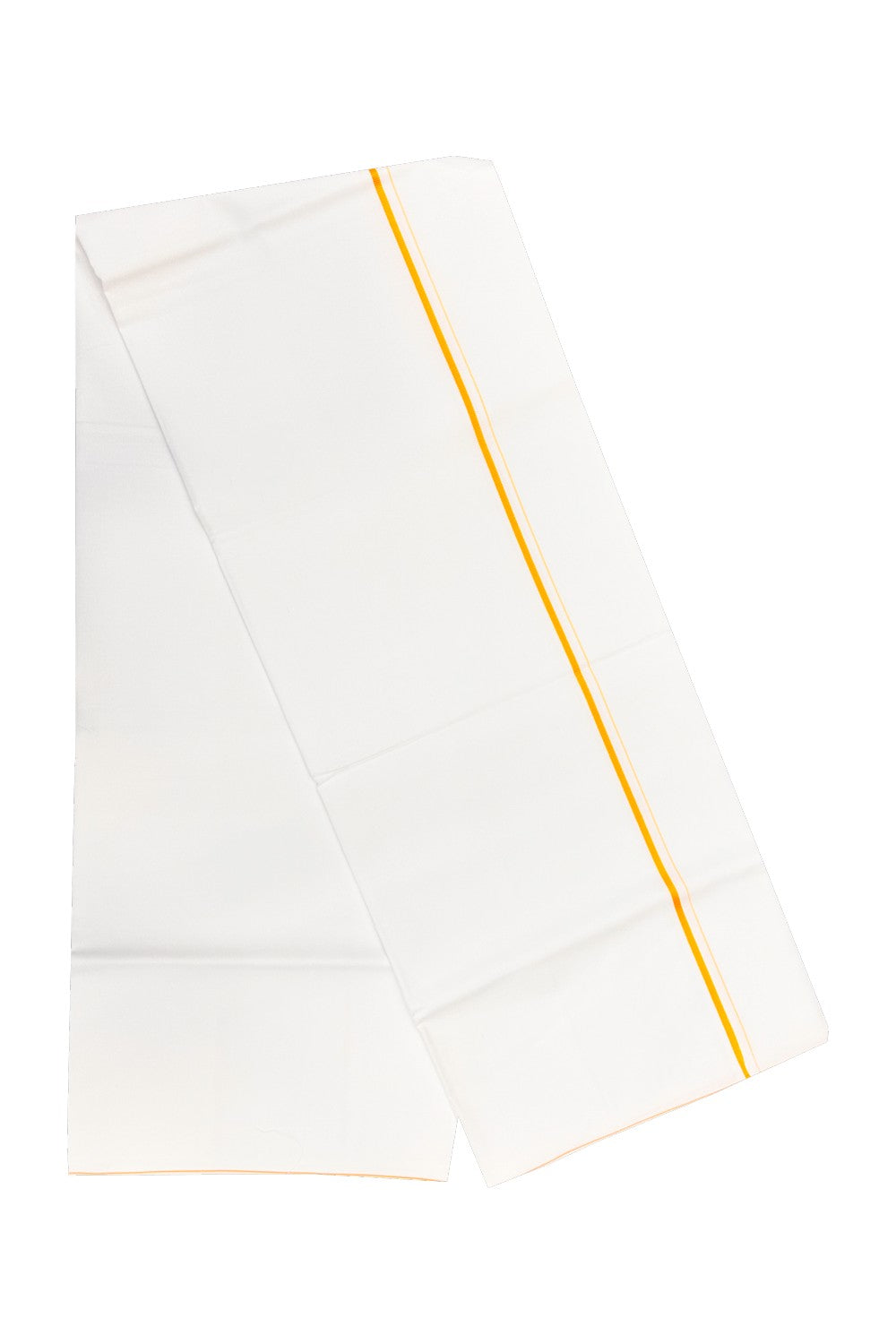 21% OFFER!! KaithariKada WRINKLE FREE Cotton PURE WHITE SINGLE Mundu/Dhoti-40X40 Yellow 1 cm  Kara- 5uat