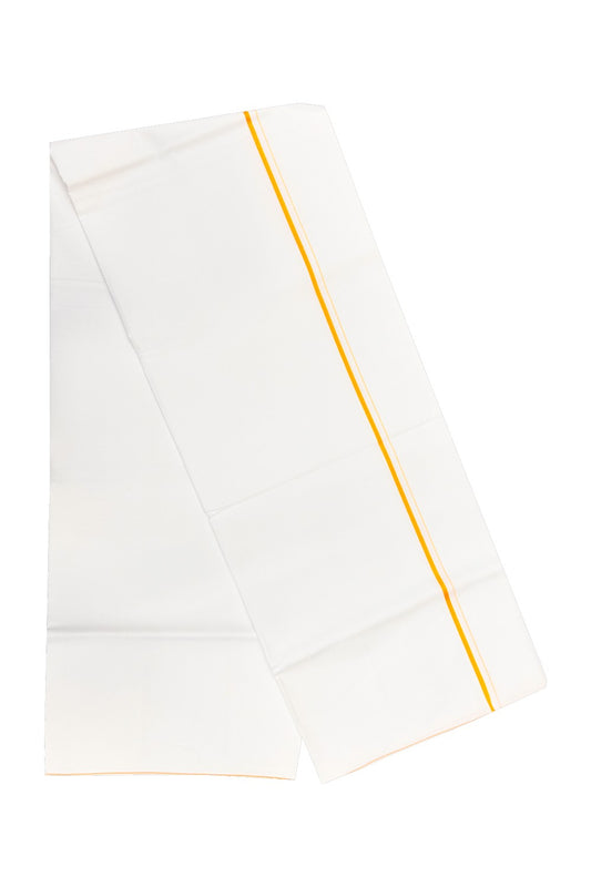 21% OFFER!! KaithariKada WRINKLE FREE Cotton PURE WHITE SINGLE Mundu/Dhoti-40X40 Yellow Orange 1 cm (2 meter / 4 muzham) Kara- 5uat