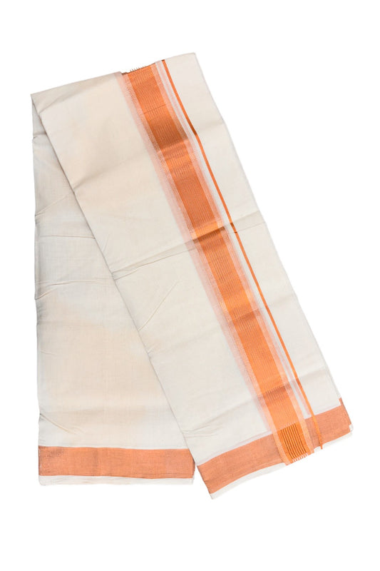 15% DISCOUNT ! KaithariKada HANDLOOM Unakkupaav Balaramapuram - 100% PURE Cotton Off White Double Mundu/Dhoti - Copper Striped 2.5 inch KARA- 5KK44RAM.