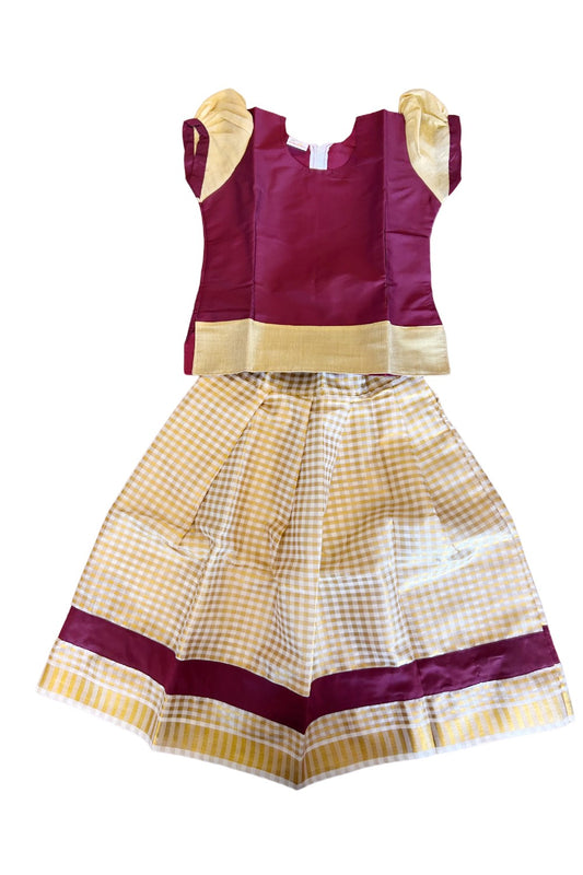 Midukki-Traditional South Indian Kids Pattu Pavada- Maroon top offwhite check skirt - Age 6 - KK6MID005