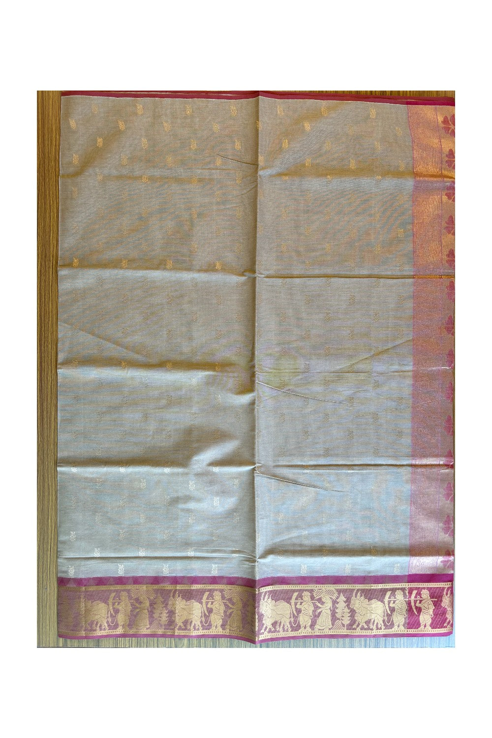 KaithariKada- Balaramapuram Saree - 100% PURE Cotton Silk - Light Brown  Red  -5KK1005PAN.