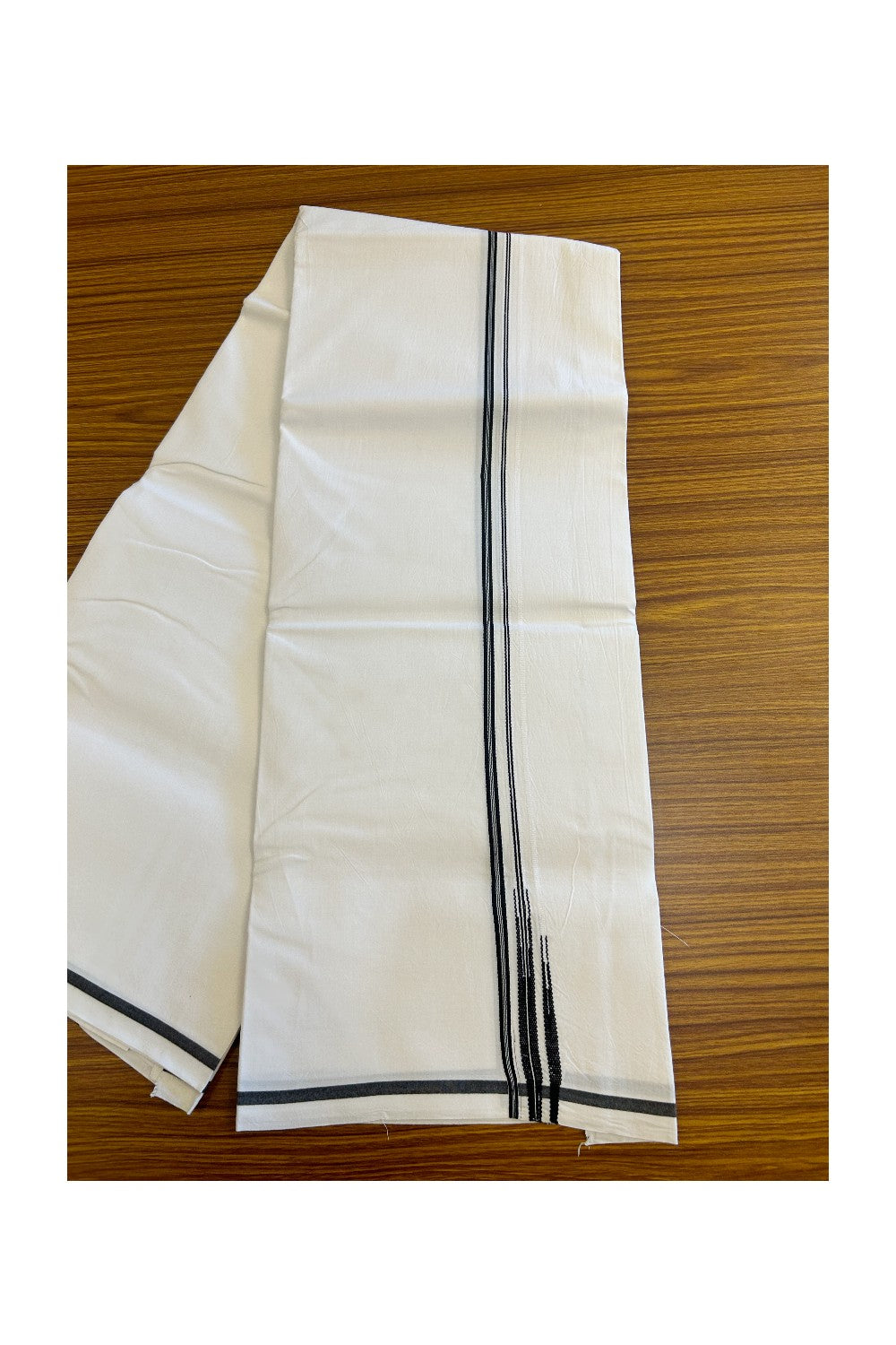 31% DISCOUNT!! KaithariKada Balaramapuram 100% Cotton PURE WHITE Single Mundu/Dhoti-100x100  Puliyilakkara Black stripes double chutty - 5KK5017ASH