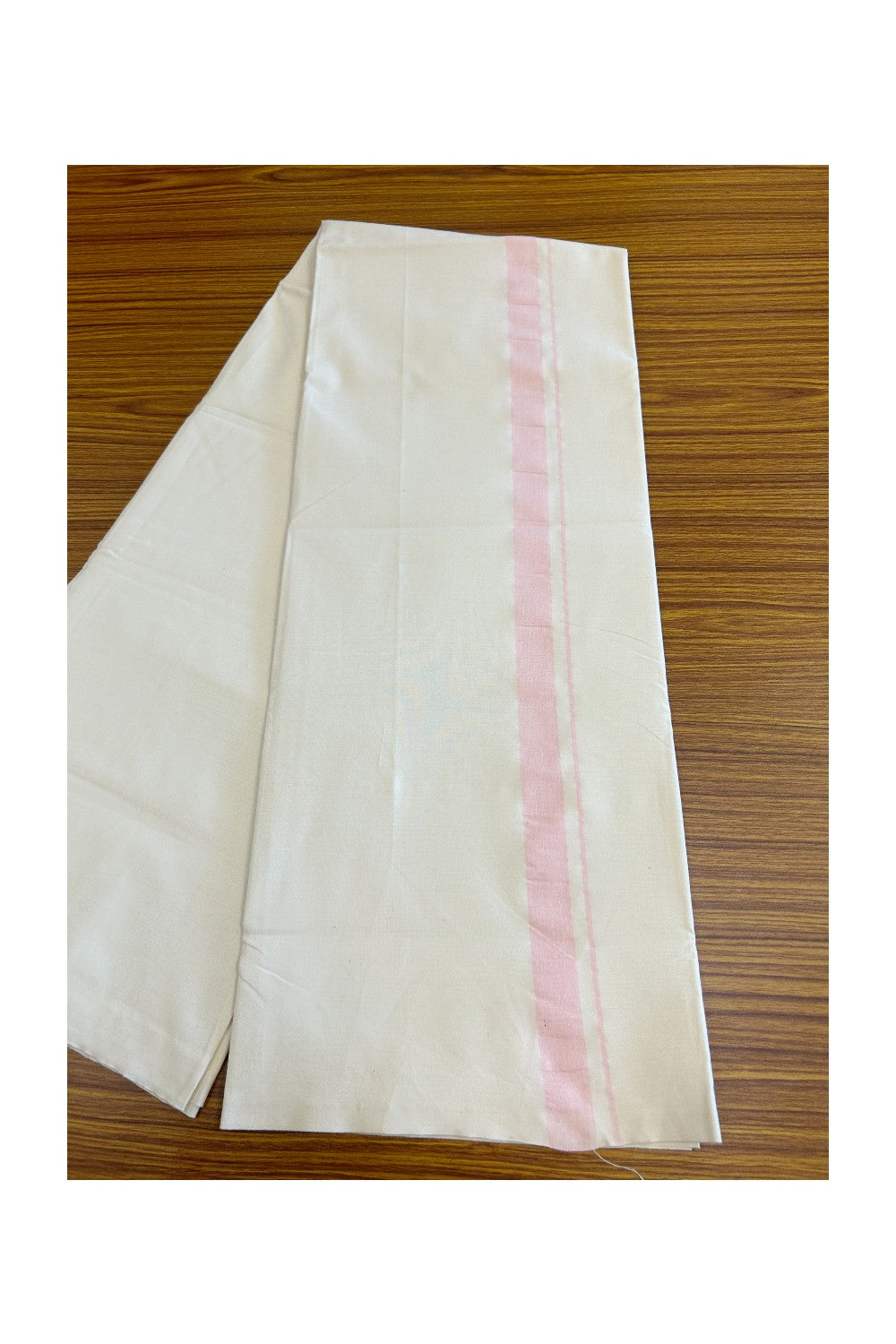 20% DISCOUNT ! KaithariKada Balaramapuram 100% COTTON SINGLE OFF WHITE - (Unbleached) Mundu/Dhoti-Twisted 100s Thread- 1.5 inch Shaded Pink Kara- 5KK5030ASH