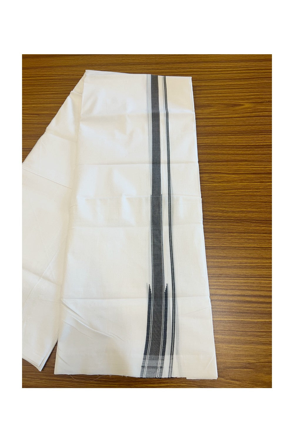 24% Disocunt! NEW PURE WHITE HANDLOOM UNAKKUPAAV Balaramapuram - 100% Cotton Double Pure White - Mundu/Dhoti - 100x100 1.25 inch BLACK & BROWN Striped CHUTTY Kara 3.68 mtrs - 5KK5048REA