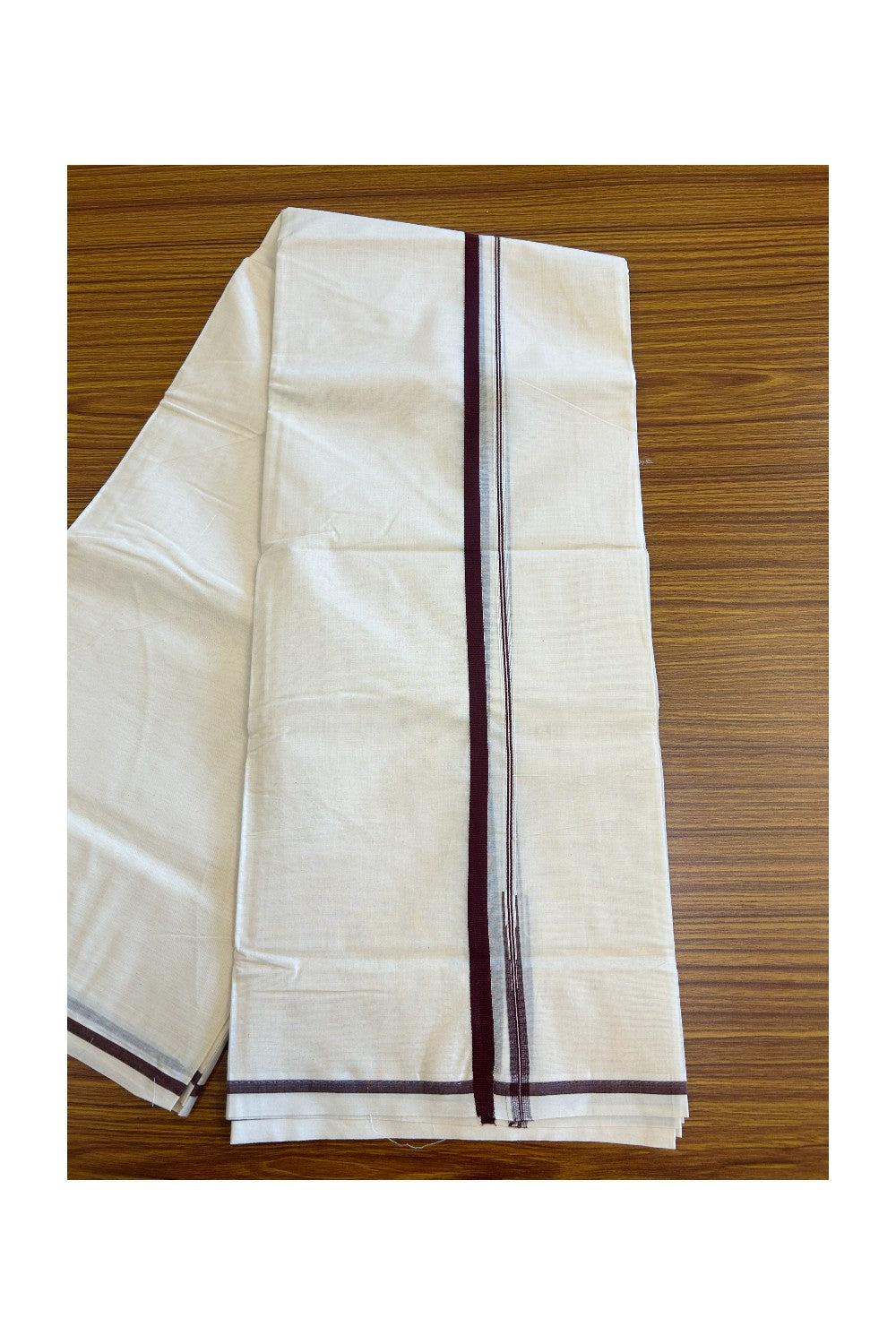 28% Discount KaithariKada Balaramapuram 100% Cotton Double Off white - (Unbleached) - Mundu/Dhoti- 100x100 - 1.cm Chutty Puliyilakkara Brown Kara - 12