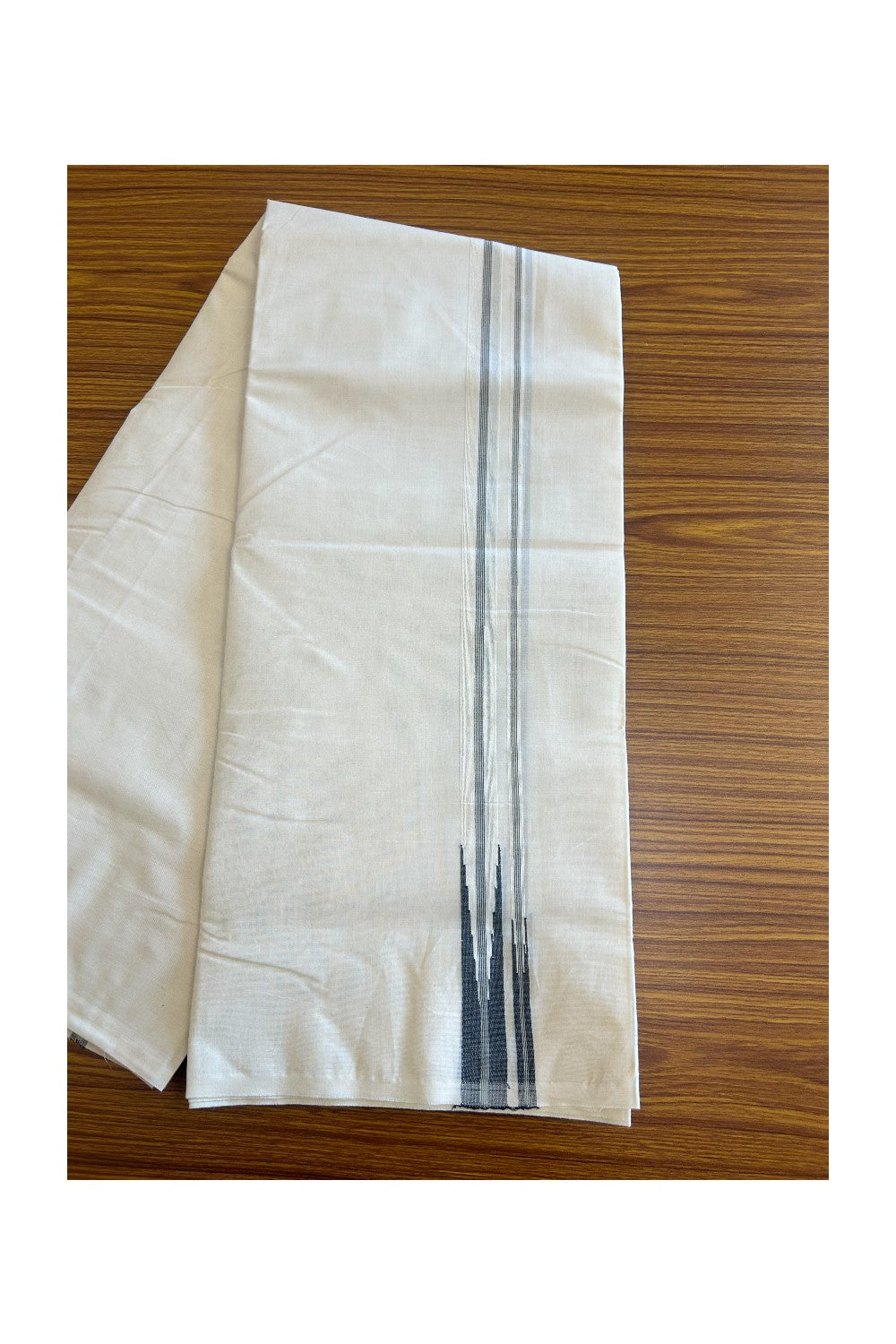 SHORT DHOTI SPECIAL! Kaitharikada.com - 19% Discount! Balaramapuram Double Off white - (Unbleached) Mundu/Dhoti - 100X100 - 2.5 cm Kara & 46 inches Height  Puliyilakkara Black Double Chutty Kara - 5KK5087ASH