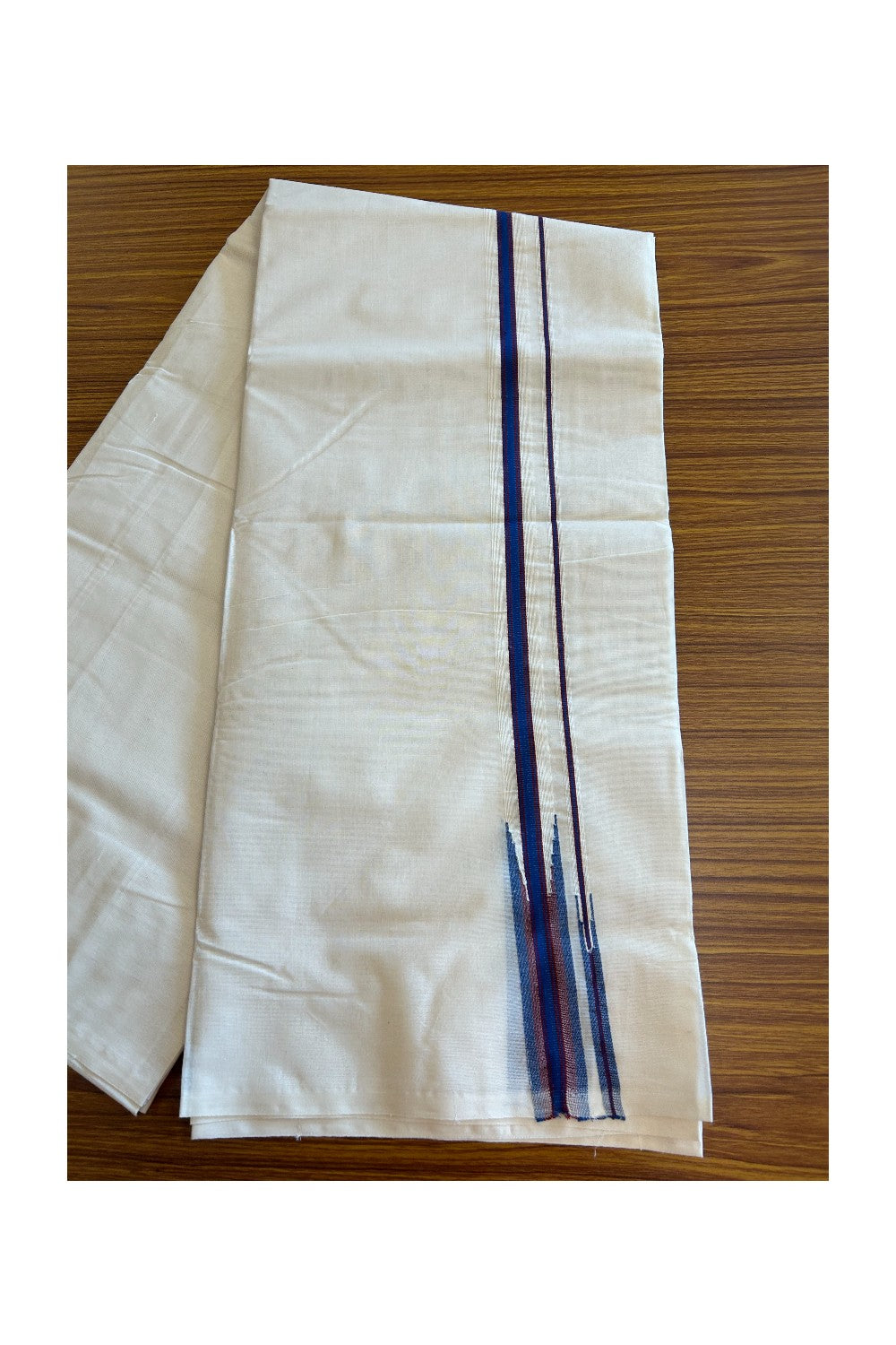 SHORT DHOTI SPECIAL! Kaitharikada.com - 19% Discount! Balaramapuram Double Off white - (Unbleached) Mundu/Dhoti - 100X100 - 1.25 inch Kara & 45 inches Height  Puliyilakkara Blue & Maroon Double Chutty Kara - 5KK5088ASH