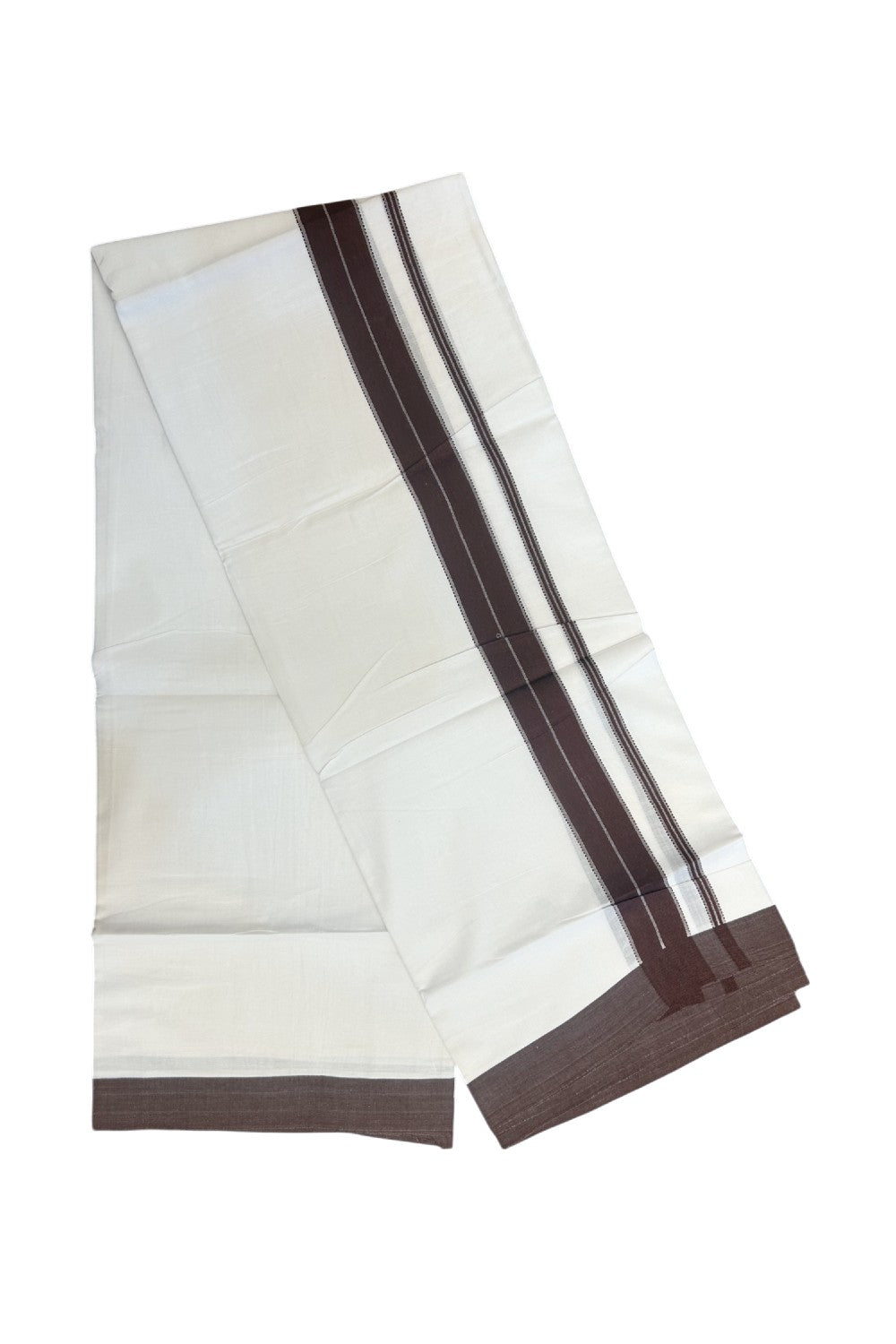 21% DISCOUNT! KaithariKada Balaramapuram 100% Cotton Double PURE white Mundu/Dhoti-100x80 - 1.5 Inch Brown Design Kara - 5KK5143PMC