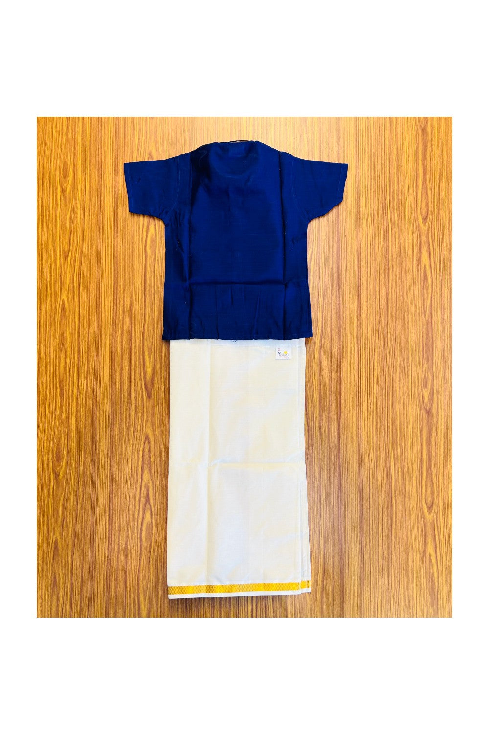 10% DISCOUNT !!! Yuvraj-Traditional South Indian Kids Shirt & Dhoti- Dark blue Shirt Off white Kasavu Dhoti Age 2 - 5KK93YUV2.