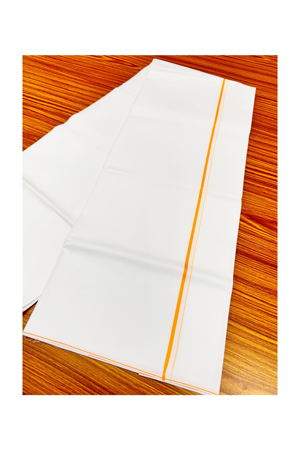 21% OFFER!! KaithariKada WRINKLE FREE Cotton PURE WHITE SINGLE Mundu/Dhoti-40X40 Yellow 1 cm  Kara- 5uat