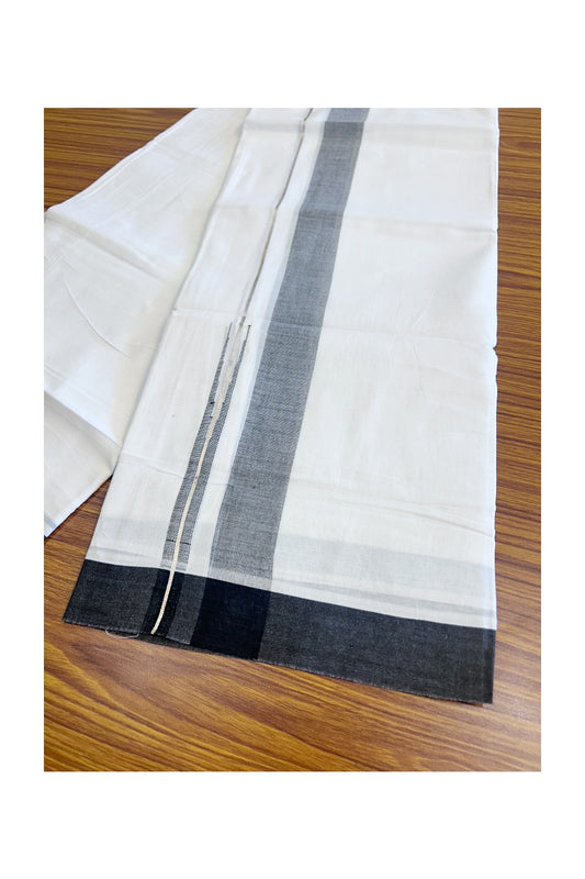 30% DISCOUNT! KaithariKada Balaramapuram 100% Cotton PURE WHITE Double Mundu/Dhoti-100x92 Puliyilakkara Chutty Silver Kasavu & BLACK  2.25 Inch  Shaded Kara - KK49SS - 5.